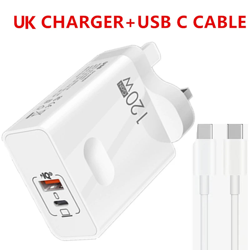 120W Fast Charger USB Type C PD Cable Fast Charging Quick Charge 3.0 Adapter