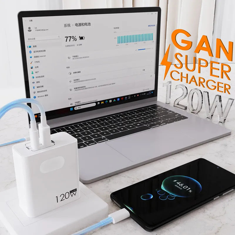 120W Fast Charger USB Type C PD Cable Fast Charging Quick Charge 3.0 Adapter