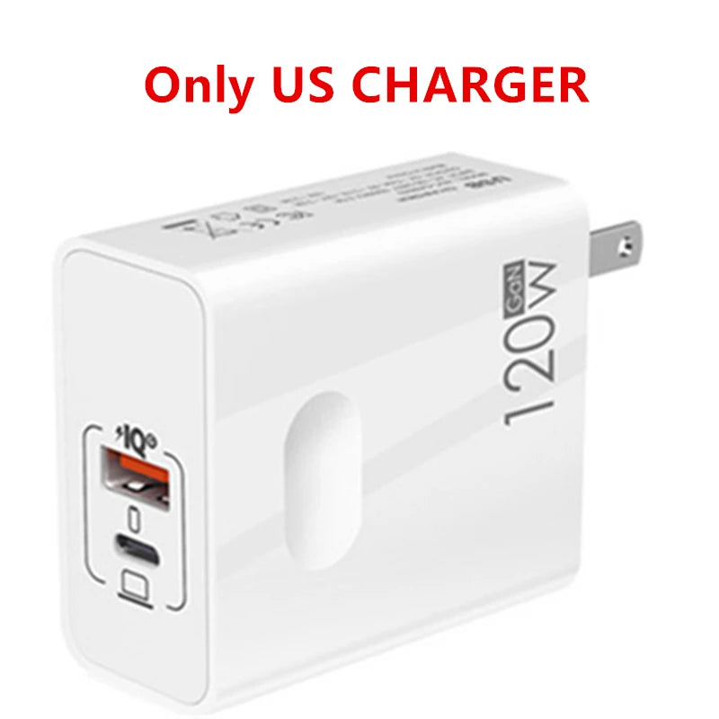 120W Fast Charger USB Type C PD Cable Fast Charging Quick Charge 3.0 Adapter
