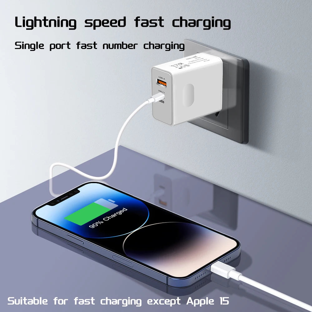 120W Fast Charger USB Type C PD Cable Fast Charging Quick Charge 3.0 Adapter