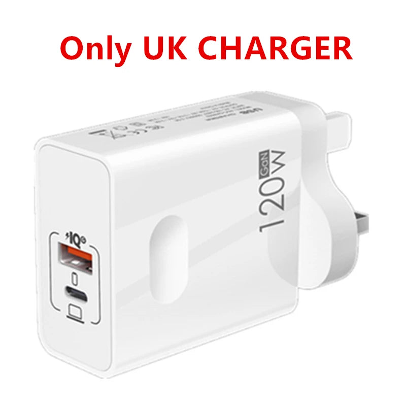 120W Fast Charger USB Type C PD Cable Fast Charging Quick Charge 3.0 Adapter