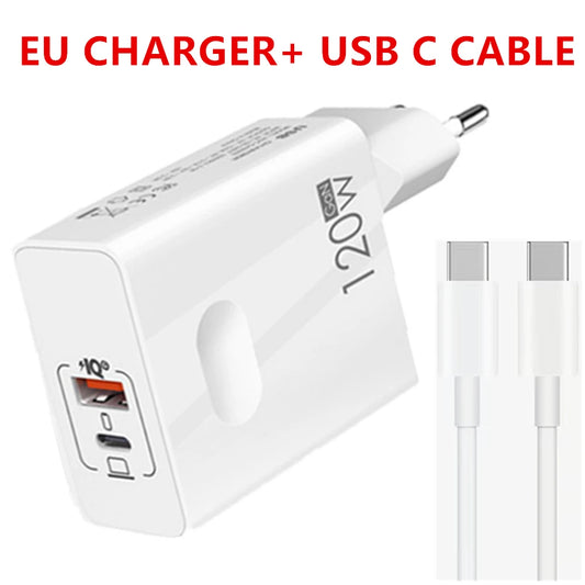 120W Fast Charger USB Type C PD Cable Fast Charging Quick Charge 3.0 Adapter